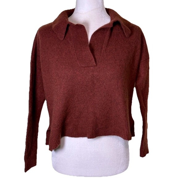 Madewell Women's Brown Collared Polo Sweater Minimalist Quiet Luxury Casual Sm - Picture 1 of 8